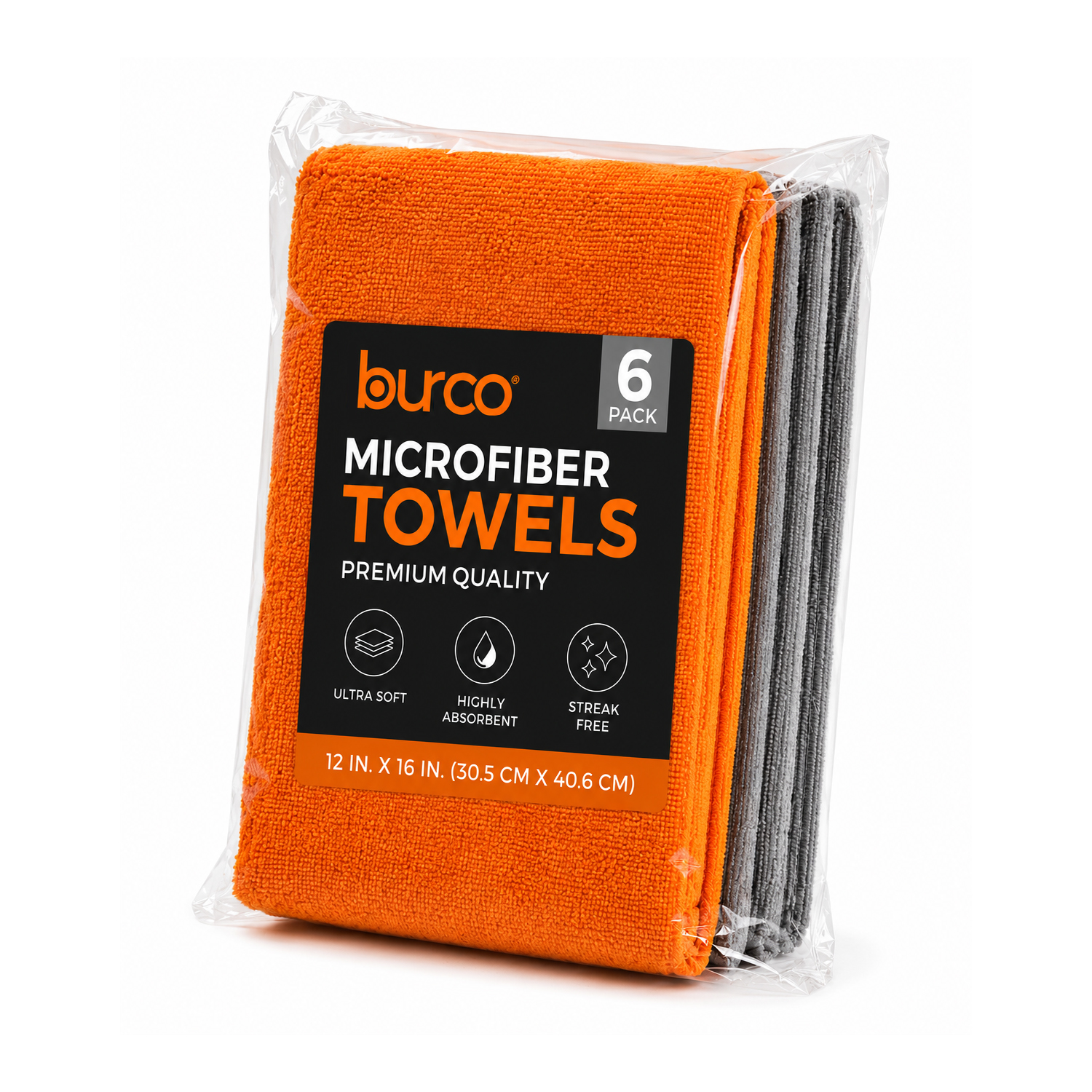 BURCO GloPro  12X16 MICROFIBER TOWEL 6PK ORG GRAY